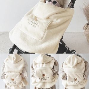 Coral Fleece Stroller Cover Embroidery Bear Bunny Winter Windproof Kids Blankets Infant Nap Warm Quilt Swaddle Wrap 240109
