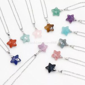 Elagant Natural Crystal Stone Star Pendant Opal Tiger Eye Obsidian Rose Quartz Charms Necklace Jewelry Making