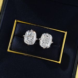 Charm Mushion 3ct Moissanite Diamond Saplama Küpe% 100 Gerçek 925 STERLING Gümüş Söz Düğün Küpeleri Kadın Parti Takı