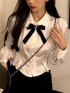 Kadın bluzları Bahar Kadın Kore Moda Uzun Kollu Gömlek Kadın Sevimli Yay İnce Bluz Bayanlar Tatlı Şık Düğme