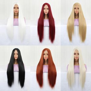 Dantel peruk sentetik ön peruklar düz elli kahverengi sarışın siyah beyaz kadınlar için uzun günlük aşınma 240110