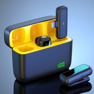 Mini Kablosuz Yaka Lavalier Mikrofon SX6 Android Telefon USB C iPhone 15 2 Şarj Kılıflı Paket, Gürültü İptal Etme- Dijital Ekranlı Lav Mic