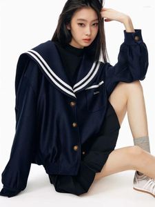 Jaquetas femininas Adagirl Uniforme Sailor Collar Jaqueta Mulheres Vintage Manga Longa Oversized Casaco Estilo Preppy Luxo Antigo Dinheiro Estética