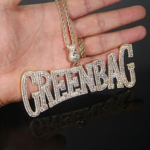 Yeni tasarımcı büyük büyük yeşil çanta mektup cazibe kolye kolye ile ip zinciri hip hop kadın erkekler tam döşeli 5A kübik zirkonya patron erkek hediye takı