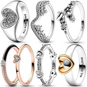 Кольца кластера, оригинальное розовое асимметричное волнистое сияющее сердце, перстень Me, стильное кольцо, подходит для стерлингового серебра 925 пробы, европейские ювелирные изделия своими руками