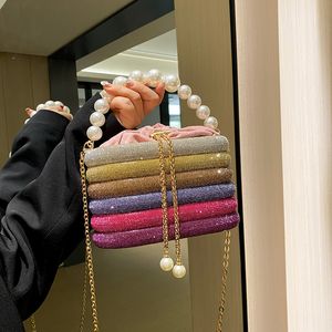 Women shoulder bags 5 colors popular diamond-encrusted chain bag sweet colorful sequined fashion handbag elegant cylinder Western Pearl handbags 13430#