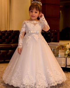 Elbiseler Çiçek Kız Düğünler İçin Elbiseler Prenses Dantel Uzun Kollu Arka Sırtsız Kutsal İlk Cemaat Gowns Party Pageant Elbise Kızlar İçin