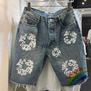 Erkek şort mavi kakma Gem denim kot pantolon erkekler kadın kapok baskısı büyük boy shortsyolq