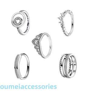 Mücevher Tasarımcısı Pandoraring Dora'nın Band Rings Yellover 925 Gümüş Kadın Boncuk Taç Yüzüğü Küçük Benzersiz Basit ve Çok Yönlü Son Hediye