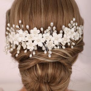 Trendy Birde Haaraccessoires Bruiloft Hoofd Sieraden Witte Keramische Bloem Gril Hoofdtooien Voor Vrouwen Bruids Haar Kam Hoofddeksels 240110