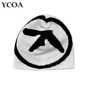 Kadın Şapka Örgü Beanes Aphex İkiz Kapaklar Erkekler Y2K Street Giyim Kış Moda Külkü Kpop Vintage Goth Sıcak Hip Hop Unisex 240111