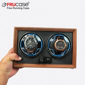 FRUCASE Double Watch Winder for Automatic Watches 2 Rolex Box Jewelry Display Collector Storage Wood Grain with Light 240110