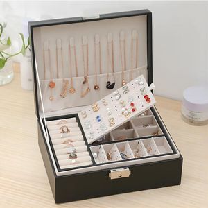 Display Doublelayer Jewelry Box Organizer Earring Ring Necklace Jewlery Display Storage Case with Lock for Jewelry Boxes and Packaging