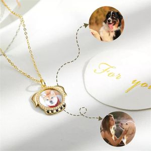 Ожерелья на заказ, ожерелье с принтом собачьей лапы и изображением, ожерелье для кошки, кулон в форме фото18K, позолоченное ювелирное изделие с эффектом памяти, подарок для нее