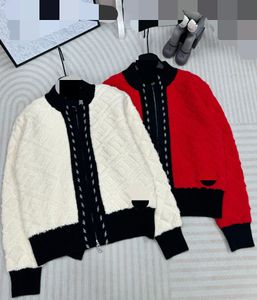 10002 2024 Runway Spring Summer Brand SAme Style Sweater Red White Long Sleeve Crew Neck Womens Clothes High Quality Womens qian