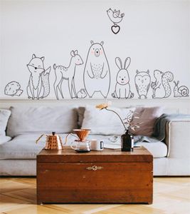 Наклейка на стену с мультяшными животными, застенчивый медведь, лиса, детская комната, креативные наклейки для детской комнаты, клейкие обои для домашнего декора, поставка288H3450079