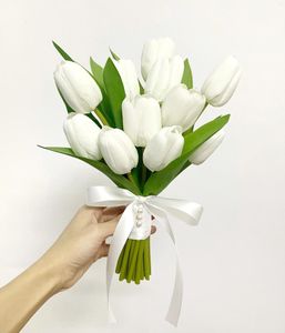 Düğün Çiçekleri 2024 Whitney WB170 Klasik Simüle Buket Çiçek Beyaz Tulip Gelin İpek Çiçek Tutma