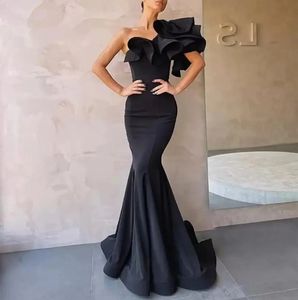 Elegante sereia preto noite vestido de aniversário para mulher cetim de um ombro simplesmente longo baile formal vestidos de festa robe de soiree vestidos de festa