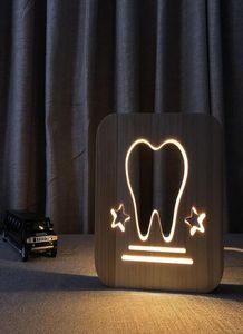 Yaratıcı Ahşap Diş Lambası Yatak Odası Başucu Gece Işık USB Tedarik LED Masa Lambası Hollowedout Küçük Gece Lambası5810033