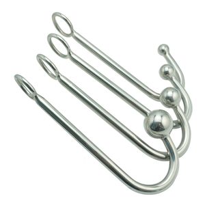 stainless steel metal anal hook with ball hole butt plug dilator prostate massager SM bondage sex toy for man male 240110