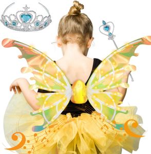 Led ışıkları ile elektrikli peri kanatları, evcil hayvan parlayan elf melek kanatları sihirli değnek prenses taç çocuklar için evcil hayvan kostümleri