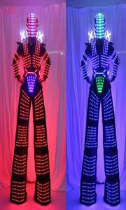 Светодиодный костюм робота Дэвида Гетты Светодиодный костюм робота с подсветкой Kryoman Robot Ходули Одежда Светящиеся костюмы3781569