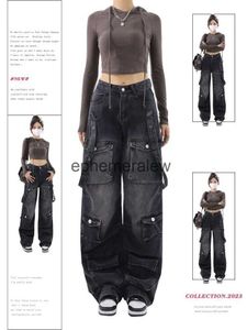 Women's Jeans Pants Capris Women Vintage Black Gothic Cargo Y2k Wide Leg Denim Oversize 2000s High Waist Korean Baggy Trousers 90s