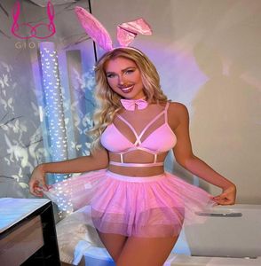 Conjunto sexy GIOIO Sexy Bunny Cosplay Lingerie Conjunto feminino sem censura pornô malha sólida push up sutiã e vestido tanga sensual sem costas Seaml2884553