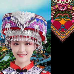 Çin miao dans şapkaları ulusal gelenekler headdress şapka azınlık sahne aksesuarları vintage kafa aşınma 240111