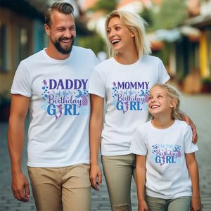 Модная футболка с русалкой на день рождения, одинаковая футболка для семейного дня рождения, летний уличный топ для девочек, унисекс, детская белая футболка 240112