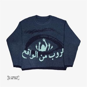 Harajuku anime goth gözler grafik kazak erkekler hip hop sokak kıyafeti 2023 Sonbahar Moda Sweaters için Büyük Boy Kazak 240111