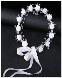 Gelin Kristal Beyaz Düğün Çiçek Taç Kızlar Stereo Çiçekler Şerit Yaylar Prenses Çelenk Çocuklar039S Gün Partisi Çelenk Saç 2860805