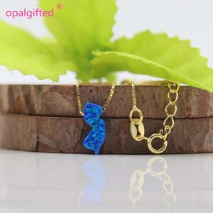 Kolyeler Moq = 1pc ücretsiz gönderim 5.6*13mm koyu mavi sentetik opal New Jersey kolye opal nj harita 925 gümüş altın zincir takılar