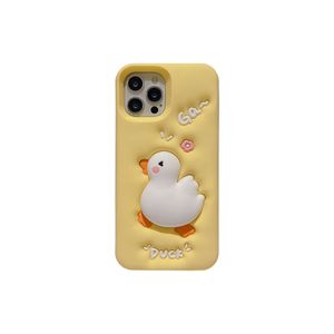 İPhone için 3D Yumuşak Silikon Telefon Kılıfları 15 14 13 12 11 Pro Max 14pro 15 14Promax Karikatür Sevimli Tasarım Kız Koruyucu Sarı Ördek Moda Kapağı 1 PC