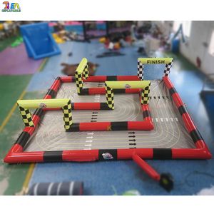 Ücretsiz gemi dış mekan aktiviteleri çocuklar 12x9x2mh (40x30x6.5ft) üfleyici ile özel yapılmış şişme go kart track tampon araba yarış pisti satılık