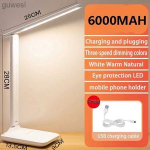 Night Lights 6000mAh Chargeable LED Table Lamp USB 3 Color Stepless Dimmable Desk Lamp Touch Foldable Eye Protection Reading Night Light YQ240112