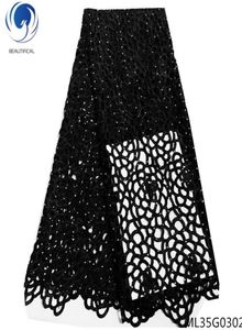 Güzel Afrika Guipure Dantel Kumaşları Siyah Kordon Dantel Kumaşları 2019 Su Çözünür Danteller Kadınlar İçin Elbise 5yardslot ML25G146121216