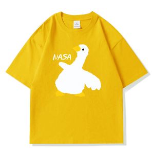 Komik Tshirt Sokak Giyim Harajuku Nakış Karikatür Koyu Fluffy Kaz Ördek T-Shirt 2024 Hip Hop Gündelik Pamuk Gevşek Tişörtler
