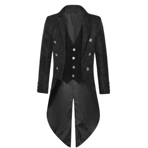 Siyah Ortaçağ Jacquard Tailcoat Ceket Erkekler Goth Uzun Steampunk Resmi Gotik Viktorya Frock Ceket Erkek Parti Cadılar Bayramı Giyim 240111