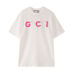 Camiseta feminina designer y2k gola redonda manga curta camiseta masculina de algodão puro com bordado de letras rosa para moda e lazer