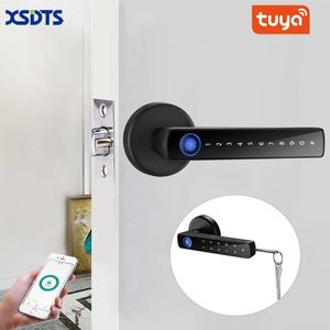 XSDTS Tuya биометрический умный дверной замок с отпечатками пальцев, пароль, электронные цифровые ручки для входа без ключа, замок для спальни, дома 240111