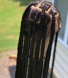 Siyah kadınlar için uzun düz bakire dantel ön insan saç örgülü wig9962114