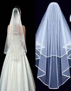 Waishidress ucuz beyaz fildişi iki katman şerit kenarı kısa tül düğün perdesi ile tarak kadın039 düğün aksesuarı6408709