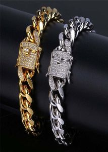 Klasik Altın Bilek Tasarımcısı Küba Bağlantı Zinciri Erkek Bilezik Gümüş Bilezik Mücevherleri 12mm Bakır Beyaz AAA Kübik Zirkonya Cazibesi 4866415