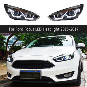 For Ford Focus LED Car Headlight Assembly 15-17 High Beam Angel Eye Projector Lens DRL Daytime Running Light Streamer Turn Signal Indicator