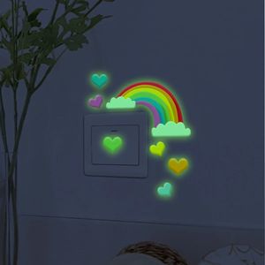 Arco-íris interruptor de luz capa adesivo parede para o bebê crianças quarto decoração casa amor papel parede brilho no escuro adesivos 240111