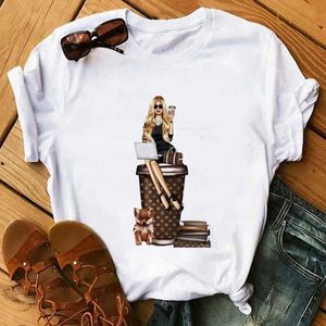 Moda baskı tişört kawaii melanin t shirt kadınlar komik siyah Afrika kıvırcık saç kız grafik tees estetik tshirt kadın