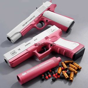 Sand Play Water Fun Glock Toy Pistol Soft Bullet Toy Guns M1911 Shell Ejected Foam Darts Blaster Manual Airsoft Weapon with Silencer For Kids Adultsvaiduryb