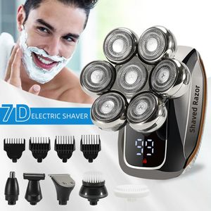 7D электрическая бритва для лысых мужчин, высококачественная электрическая мужская бритва для ухода за волосами, беспроводная водонепроницаемая бритва с ЖК-дисплеем, перезаряжаемая 240111