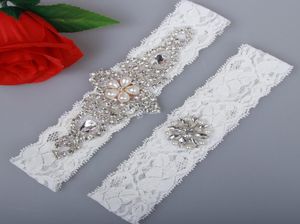 Gelin jartiyer balo çanta beyaz dantel gelin düğün jartiyer kemer 2 adet set dantel rhinestones kristaller inci stok ucuz 3324061